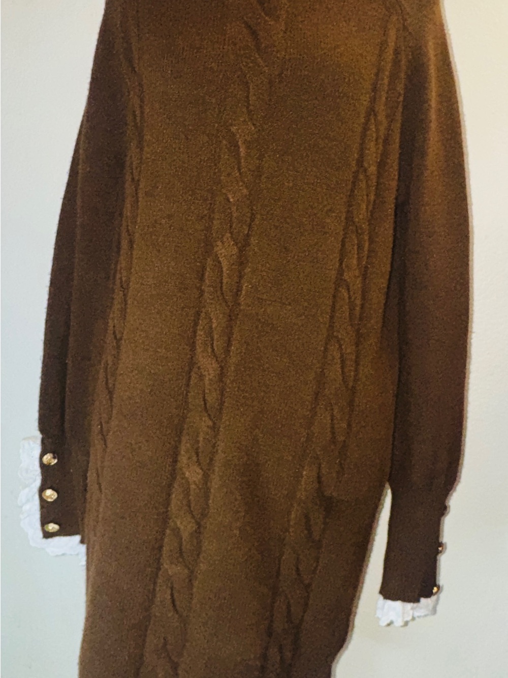 SHEIN Brown Cable Knit Long Sleeve Dress with Gold Button Cuffs
